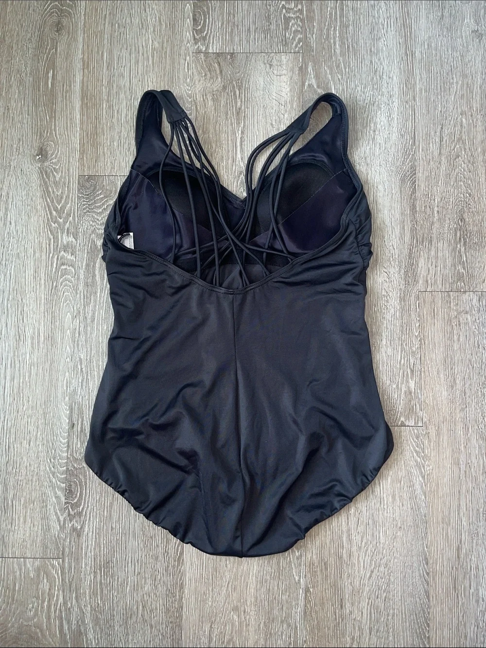 Dreamsuit Tummy-Sculpt Black One-Piece Swimsuit Crisscross back ruched sides 18w
